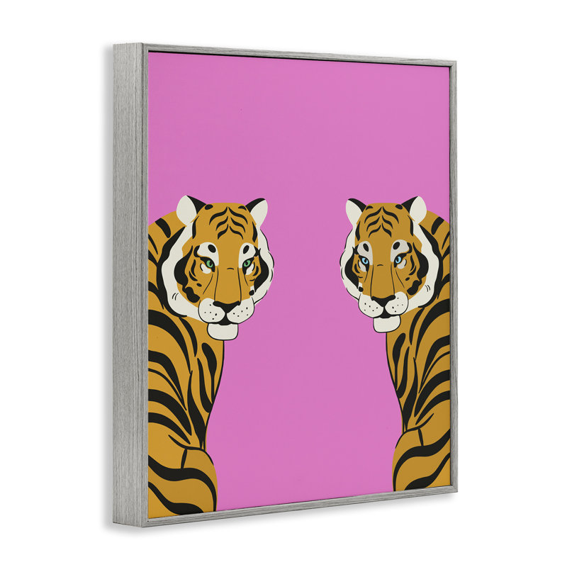 Tigers en miroir audacieux sur giclée encadrée rose, design par House of Lulu, H 14 po x l 11 po, Estampe numérique Farmhouse