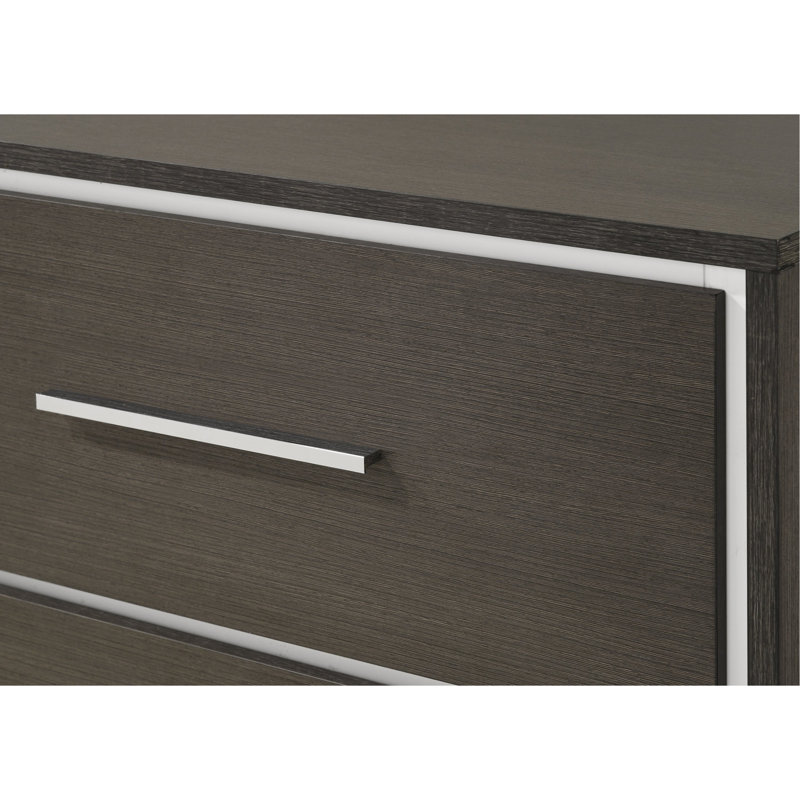 Mobilier de chambre à coucher 1 tiroir contemporain à 6 tiroirs avec détails chromés et finition rustique