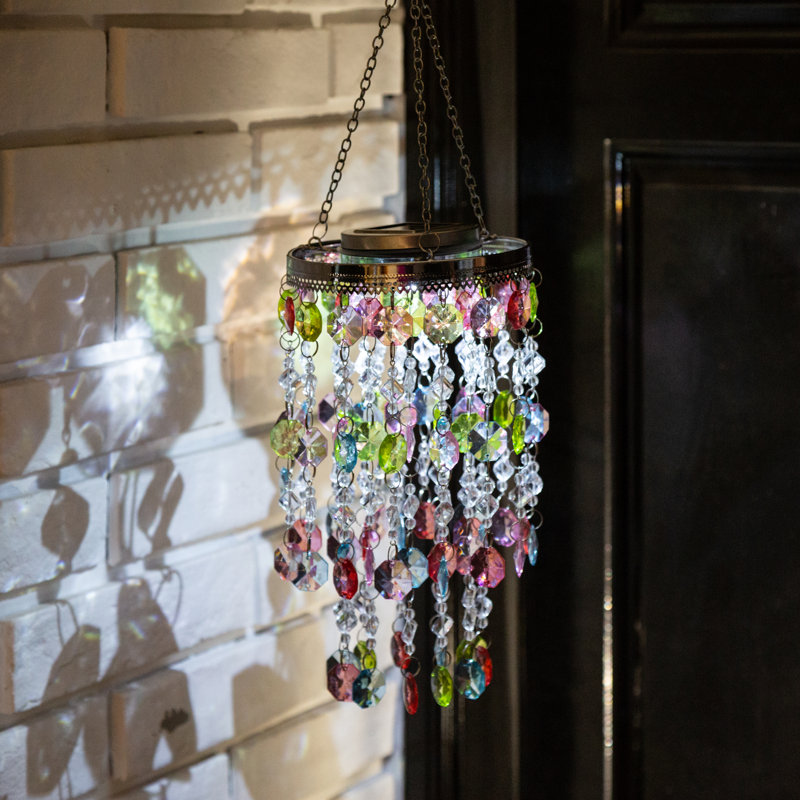 Carillons lumineux 19,25 "à suspendre à l'énergie solaire avec perle acrylique multicolore, Vert / rose