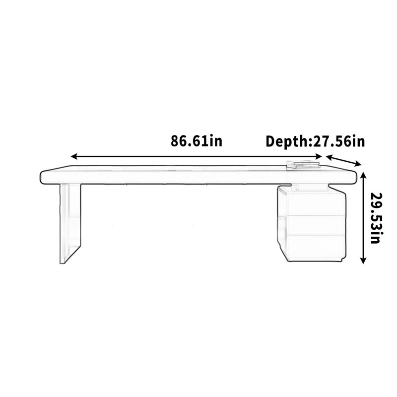 Bureau d'étude minimaliste, H 29,53 po x l 86,61 po x P 27,56 po