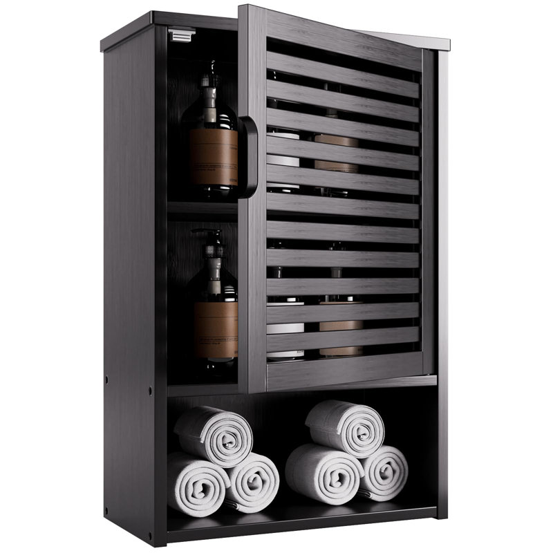 Bamboo Wall Mounted Required Bathroom Cabinet, Black