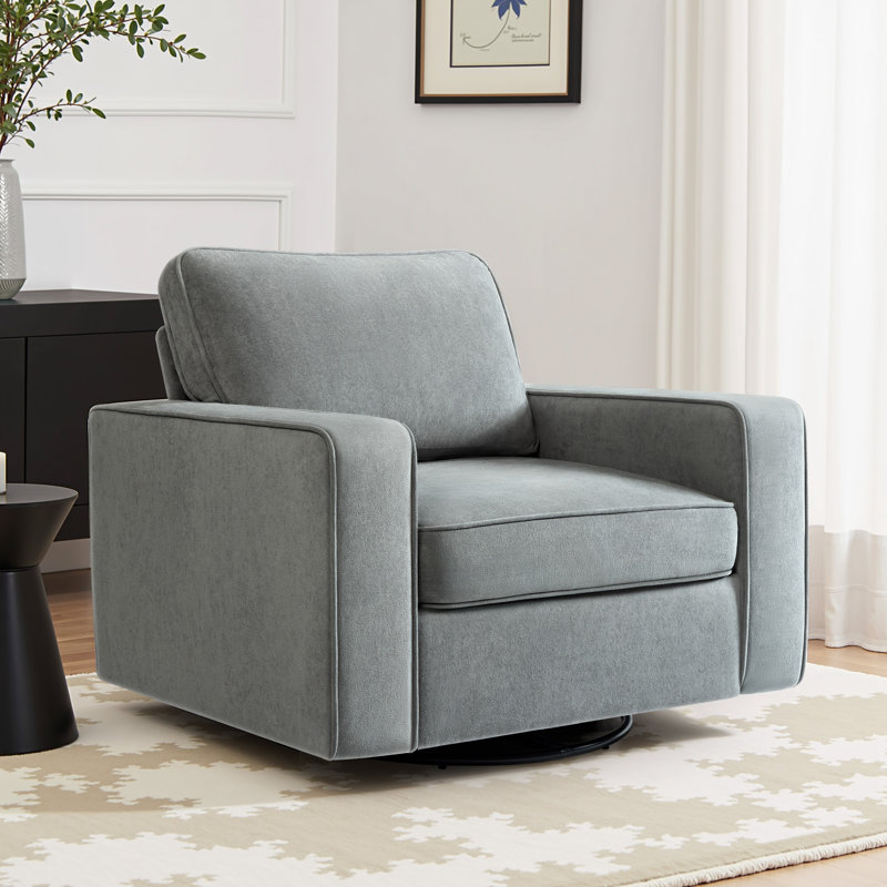 36.2" Wide Upholstered Swivel Accent Armchair, Gray