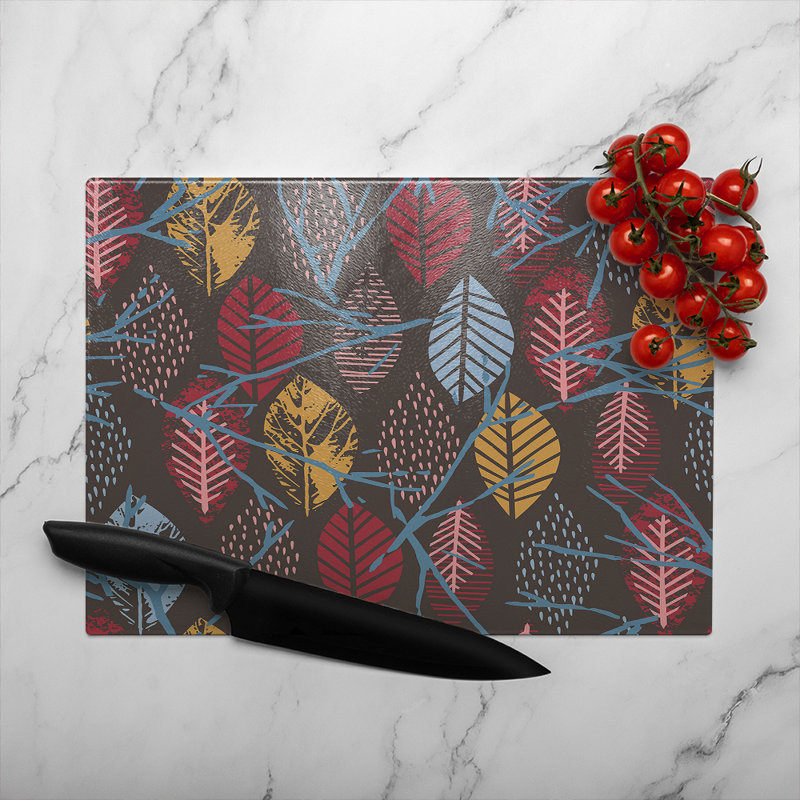 Prints Of Autumn Leaves Glass Chopping Board
