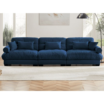 Très grand canapé en velours moderne à 3 places, canapé surdimensionné, siège confortable et dossier confortable, avec coussins de taille et coussins décoratifs, bleu