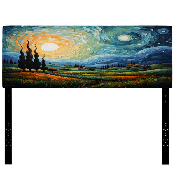 DesignArt Vangogh The Swaying Cypress II Upholstered Headboard | Wayfair