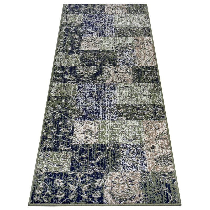 Flatweave Green Rug, Runner 80 x 250cm