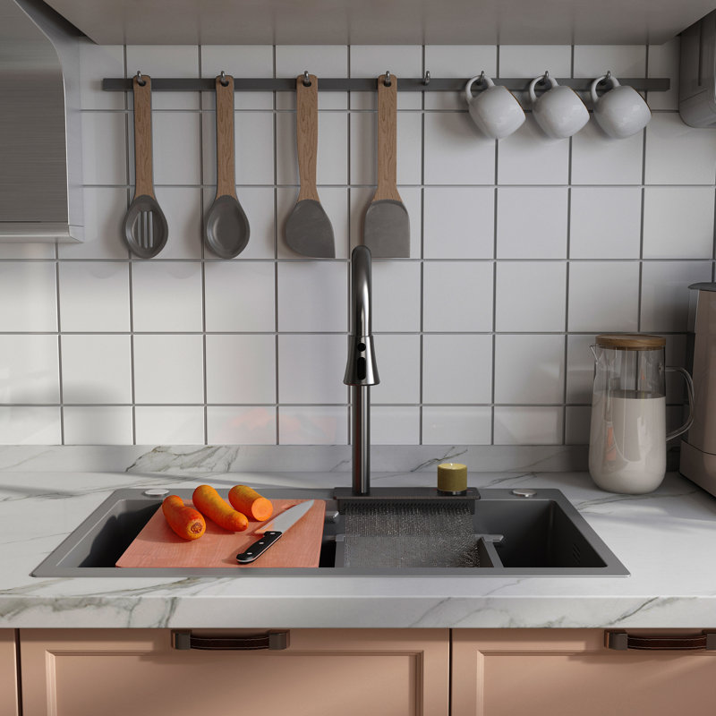 MEJE Single Bowl Kitchen Sink, Warm Grey