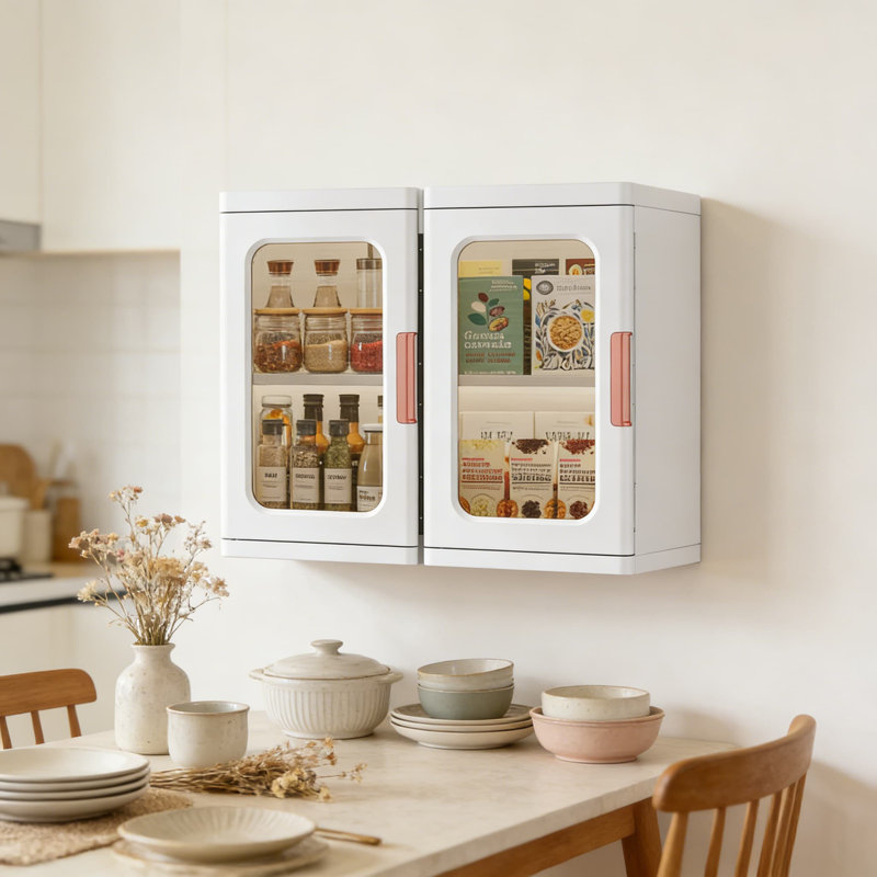 Armoire de rangement autoportante avec tablette réglable, conception imperméable pour salle de bain, cuisine, organisateur de bureau, armoire de comptoir compacte avec portes