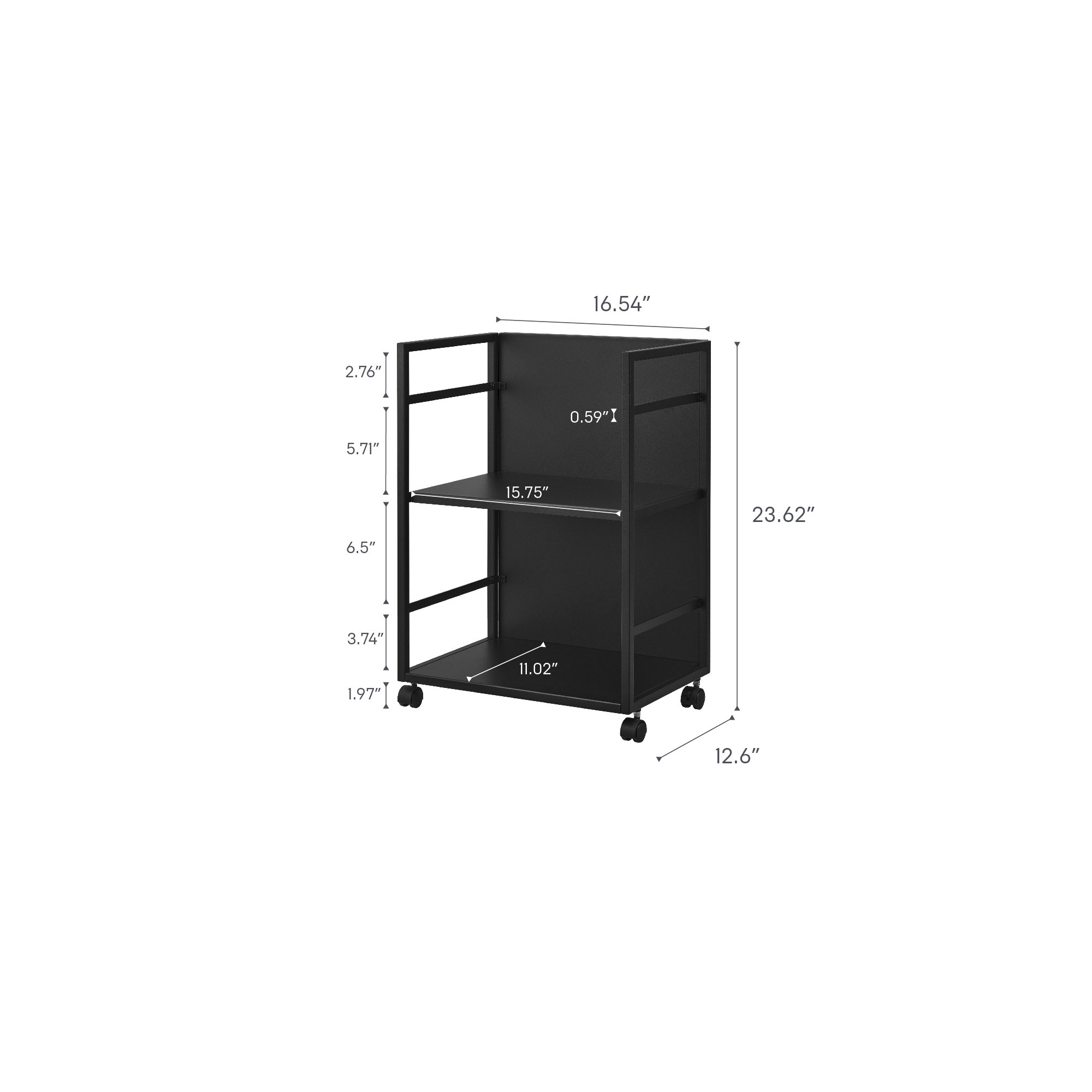 Yamazaki Home Two-Tier Hideaway Storage Cart, Steel, Wheels, Black