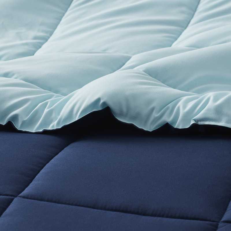 Nestl All Season Solid Lightweight Down Alternative Reversible Comforter, Full Comforter + 2 Standard Shams, Navy/Light Blue