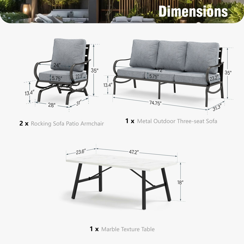 Tapasi Patio Conversation Set with Rocking Lounge Chairs  & Sofa, No, Gray
