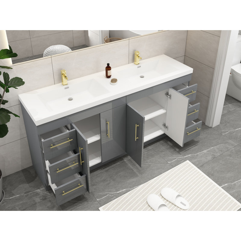 Ensemble de meuble-lavabo double 72 po Romer, Gris lustré, Or