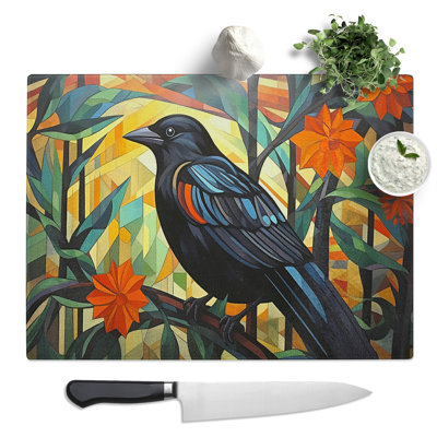 Crow Art Deco  Glass Chopping Board