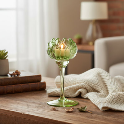 Haight 8" Glass Tulip Bloom Candle Holder Green