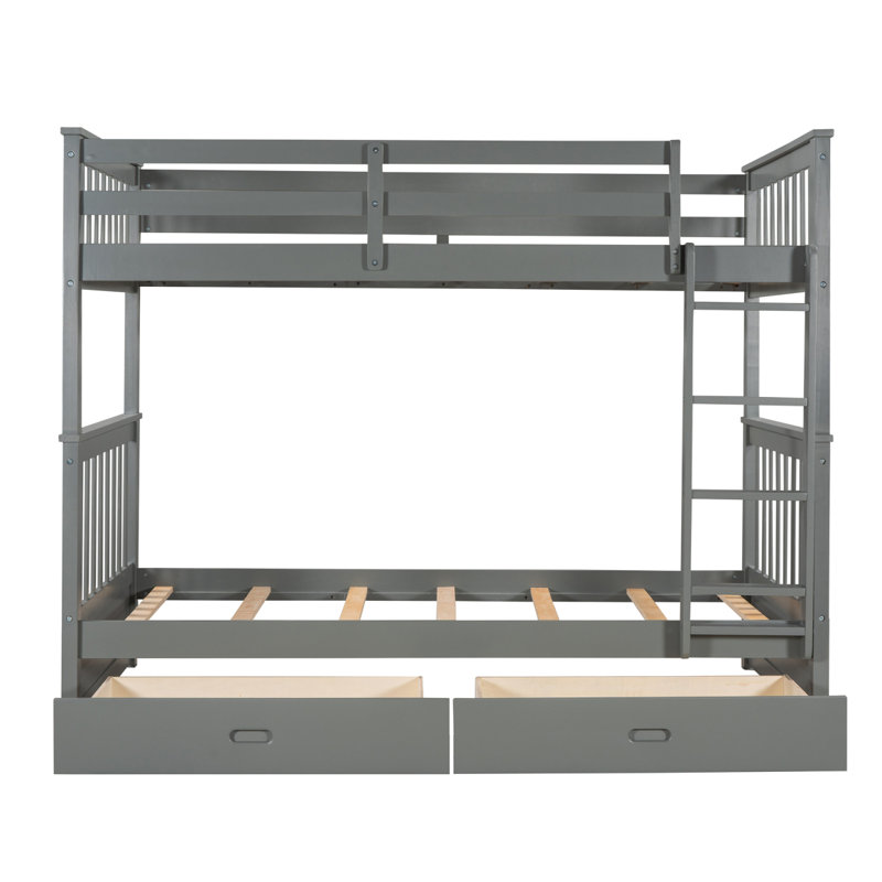Lit superposé simple au-dessus de simple avec échelles et deux tiroirs de rangement (gris) (LT000265AAE)