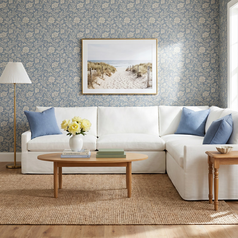 Wrenley 5-Piece Slipcovered Modular Sectional, Left Hand Facing, Drusky Navy Sustain® Basketweave