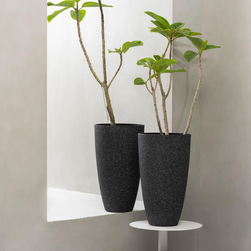Ensemble de 2 pots à fleurs hauts et ronds, Noir moucheté, H 20 po x l 11,5 po x P 11,5 po