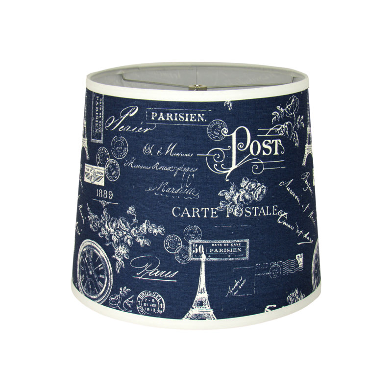 Abat-jour tambour en coton imprimé Paris (vissé) en bleu / blanc, H 11 po x l 14 po x P 14 po