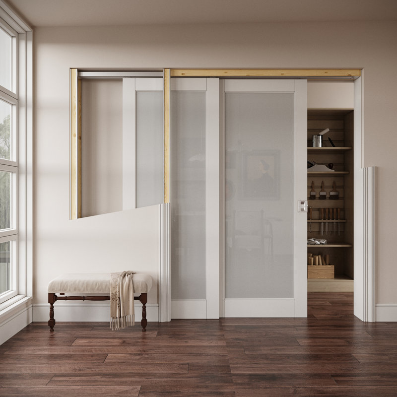 Porte coulissante en verre givré blanc 1-Lite, 60 po x 80 po