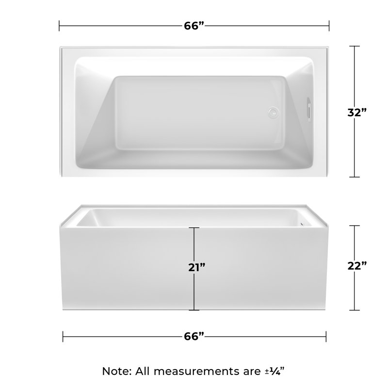 Grayley 66'' x 32'' Soaking Acrylic Bathtub, Right, White