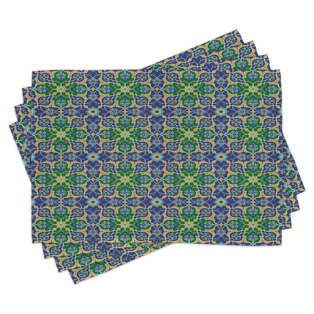 Platzdeckchen 4er Set, Orientalischer Damast, Gelb Grün Teal