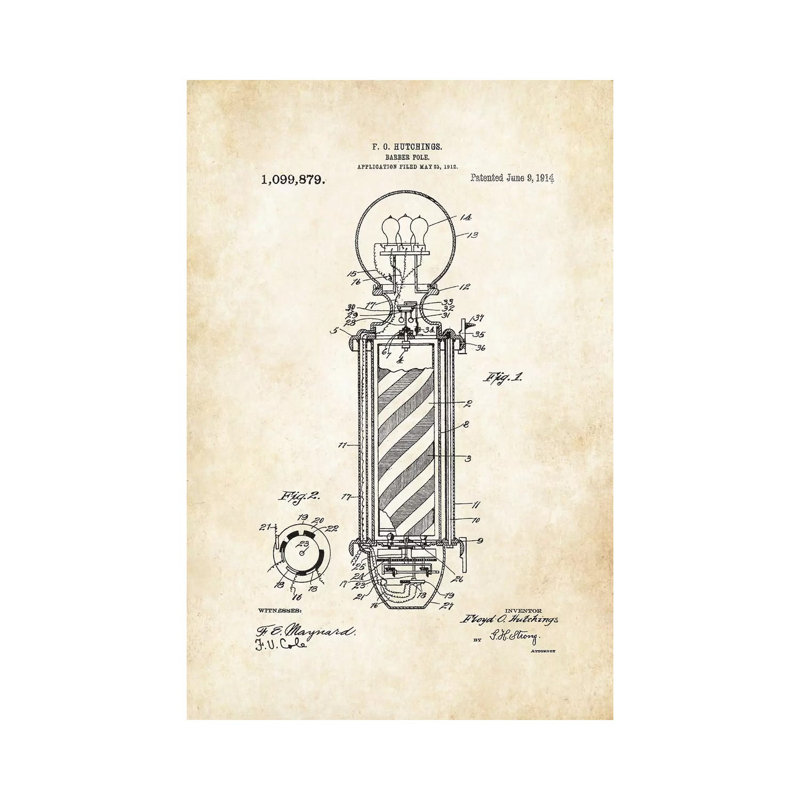 Electric Barber Pole (1914) by Patent77 - Wrapped Canvas Gallery-Wrapped Canvas Giclée, 20.32 cm H x 30.48 cm W