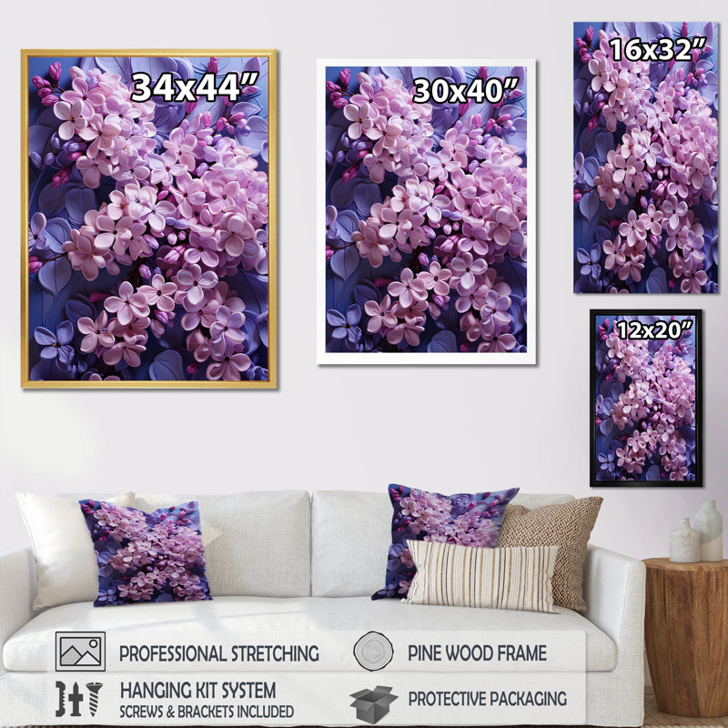 Lilas beauté dévoilé sur toile, H 32 po x l 16 po x P 1 po, Cadre flottant noir