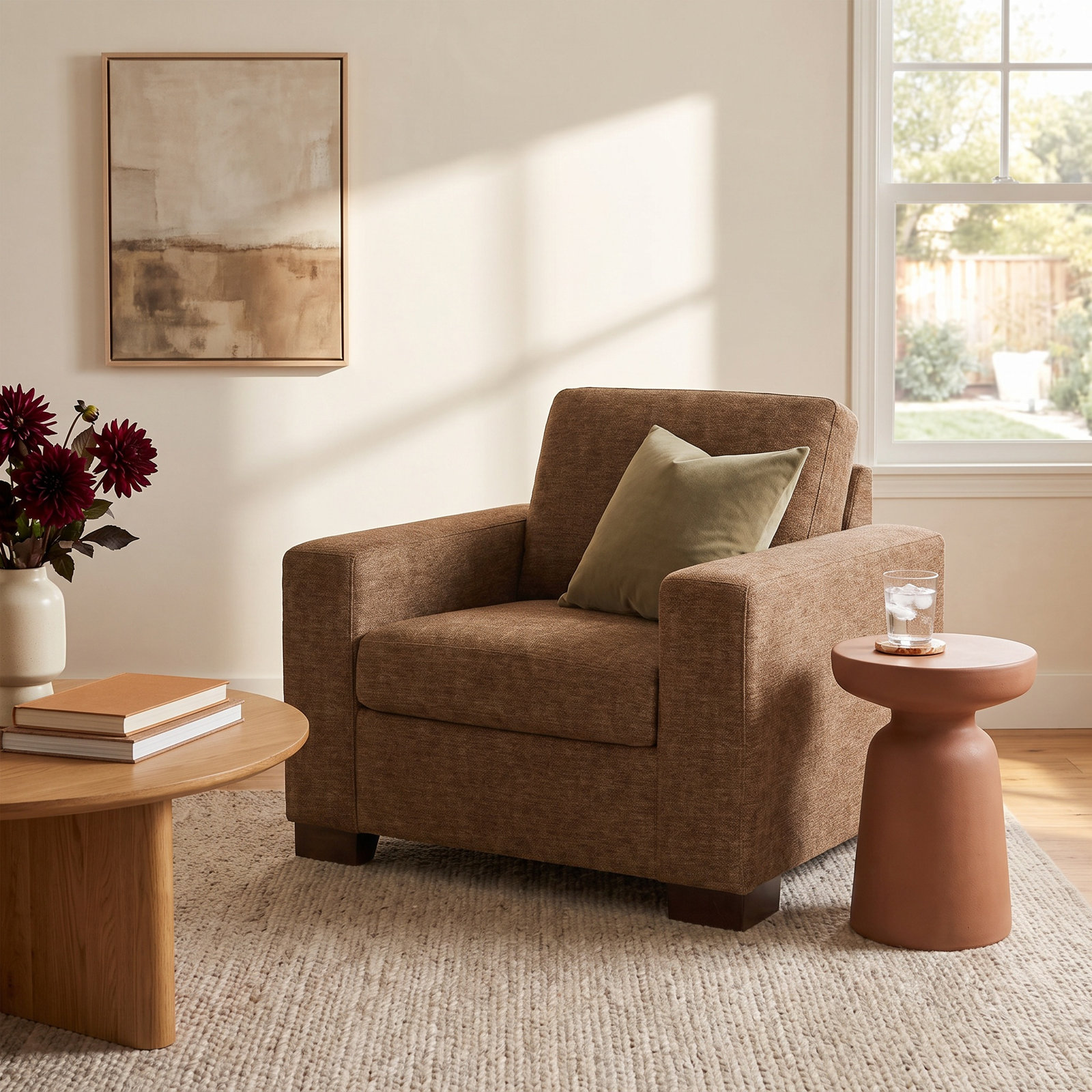 Jonie Armchair, Nave Bark Performance Distressed Velvet