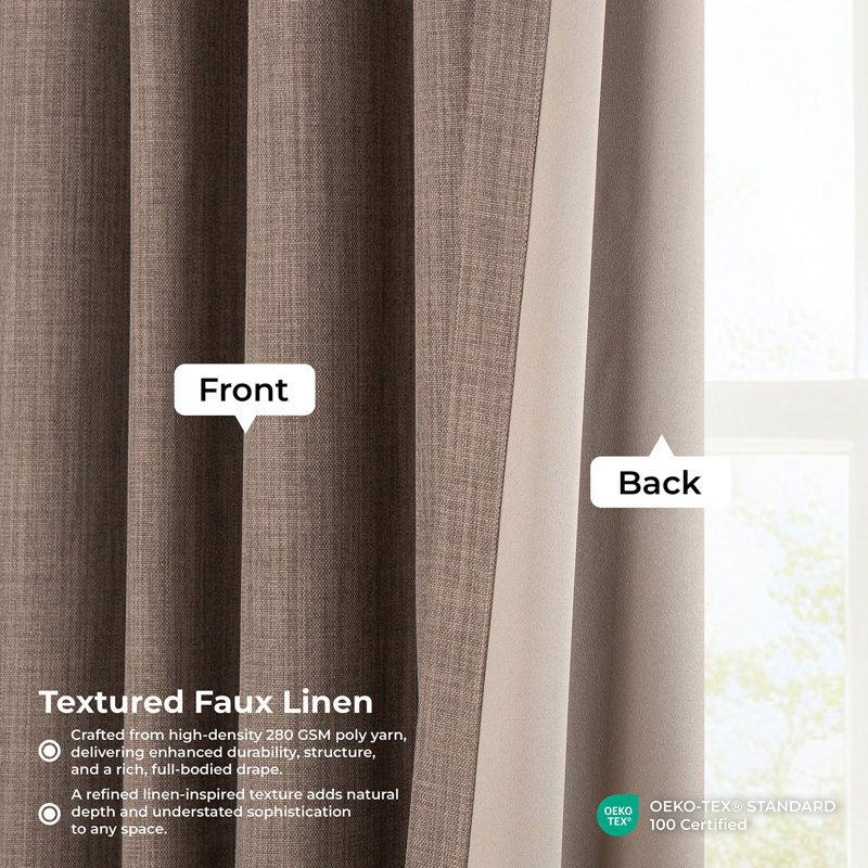 Ottis Faux Linen Room Darkening Curtain Panel, Dutch Cocoa, 50" W x 84" L
