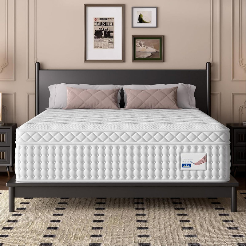 Grand matelas hybride 12 pouces - mousse viscoélastique et lit à ressorts ensachés - confort moyen ferme, soutien de la colonne vertébrale, silencieux et respirant