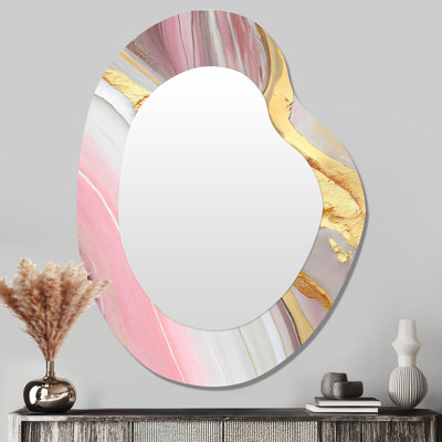 Miroir mural rose et or abstrait III - marbre abstrait moderne aux formes asymétriques