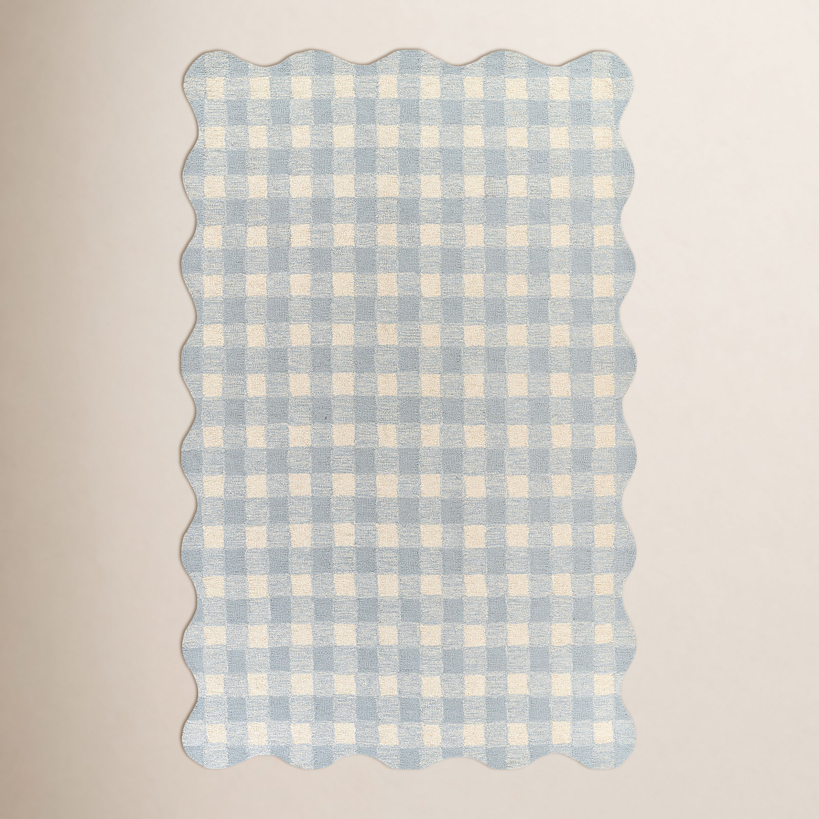 Lola Blue Hand-Tufted Plaid Wool Rug, Rectangle 5' x 7'6"