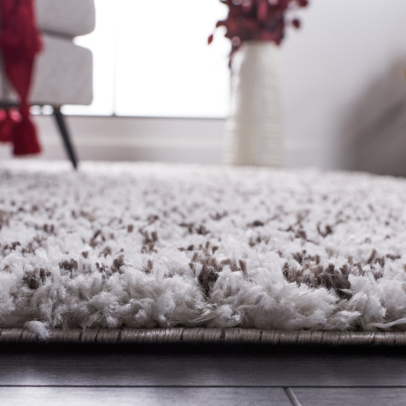 Gray and Dark Gray 7' Square Synthetic Shag Rug