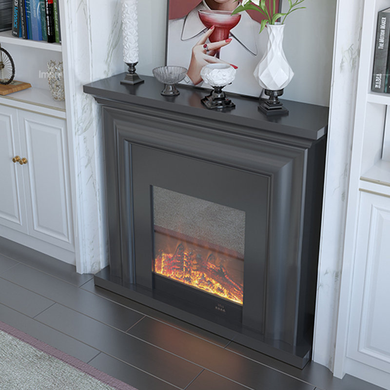 Foyer électrique en bois massif gris Drak, Gris foncé