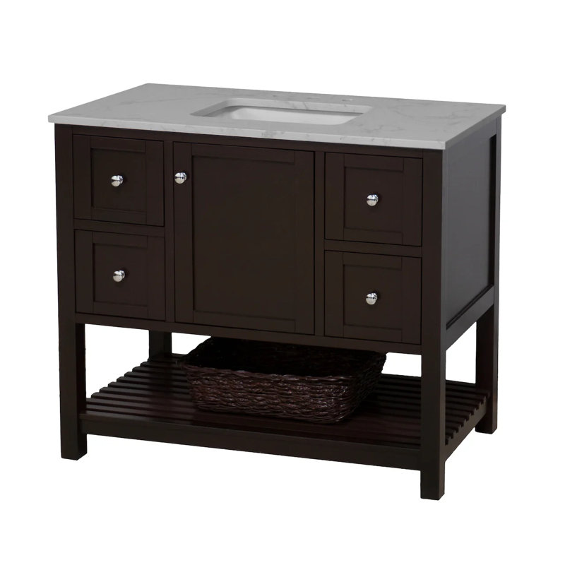 Binne 42" Single Bathroom Vanity Set, Chocolate, Carrara Marble