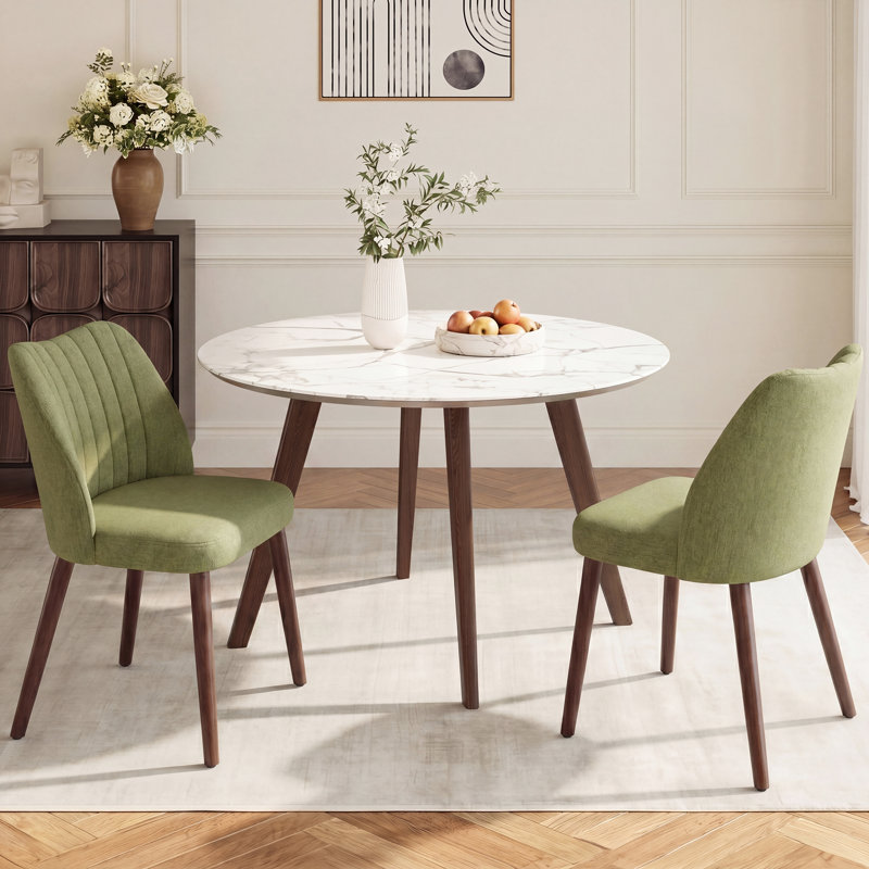 Modern Upholstered Dining Side Chair with Wooden Legs , Green