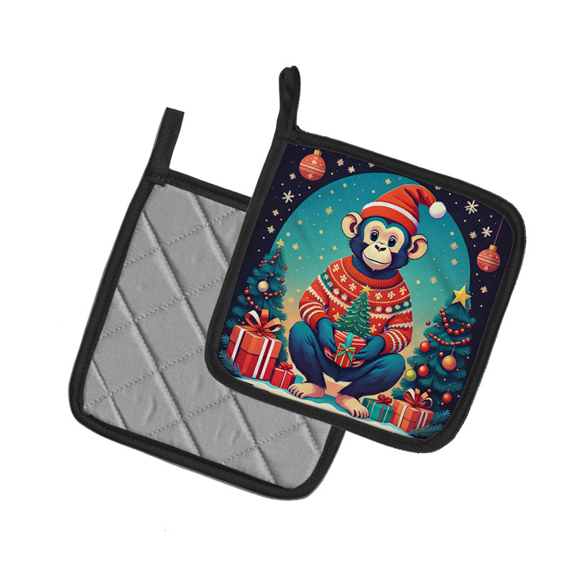 Paire de porte-pots Monkey Christmas