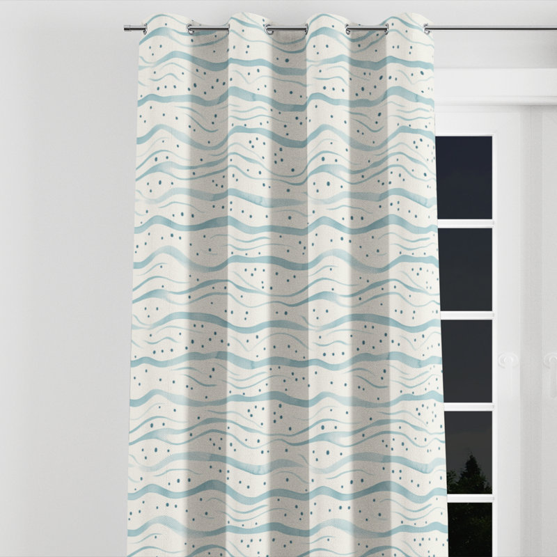 Dots Room Darkening Curtains - Blue Azurae Grommet Curtain - 1 Panel, 52" W x 84" L, Silver Grommets