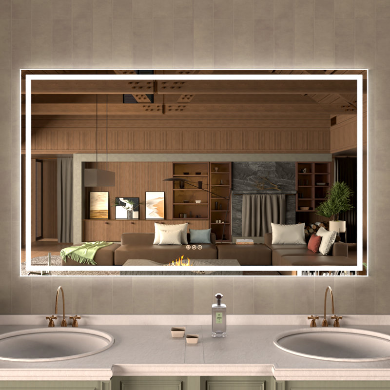 Currin 60 in. W x 36 in. H Rectangular Frameless LED Wall Bathroom Vanity Mirror, 36" x 60"