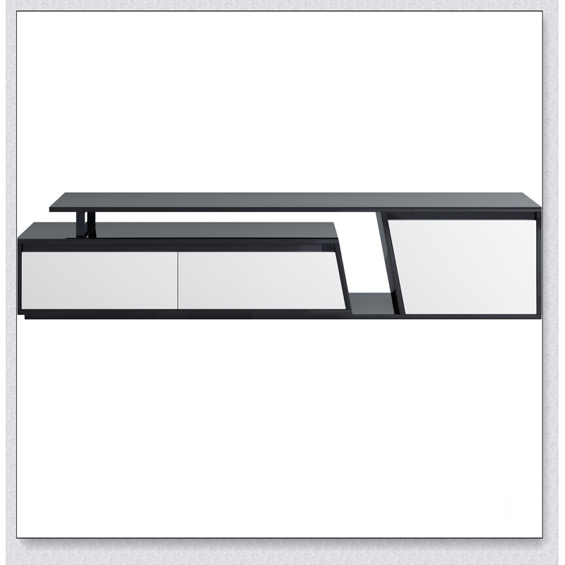 Meuble télé moderne, minimaliste, rectangulaire, extensible, avec 2 tiroirs et 1 armoire pour le salon, jusqu'à 100 po, Noir