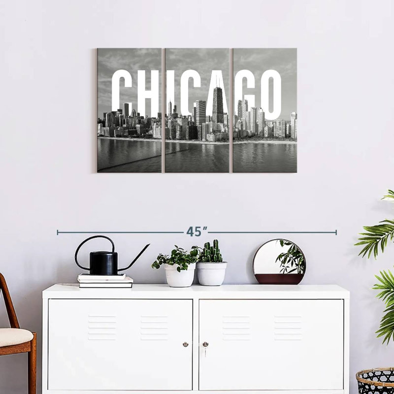 Impression sur toile monochromatique de Chicago, H 20 po x l 33 po x 1,25 po