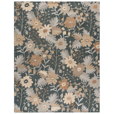 Tapis de jardin 929 tufté à la main, 80 % laine, 20 % coton, motif floral