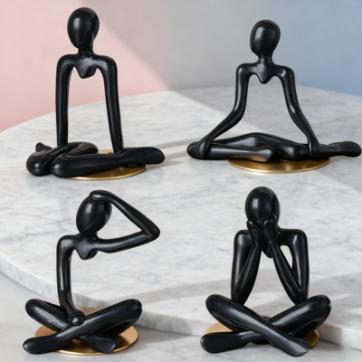 4 Pieces Mini Resin Creative Thinker Sculpture, Abstract Art Decoration for Home Office Bookshelf Table Bookshelf Decorations, Black