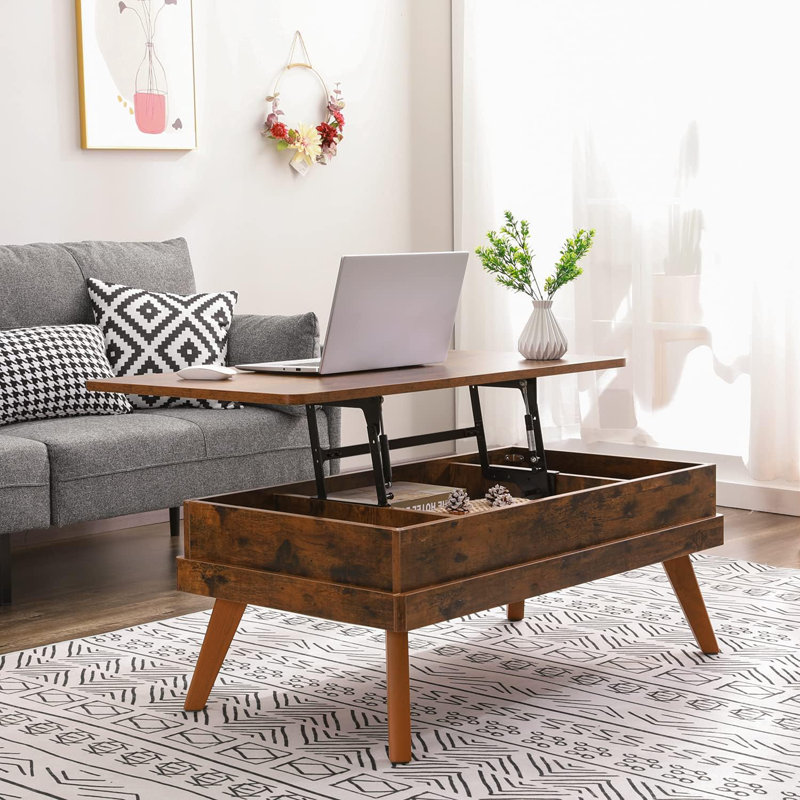 Table basse à plateau relevable avec rangement caché, table centrale moderne facile à assembler pour le salon, le bureau personnel et les espaces de réception