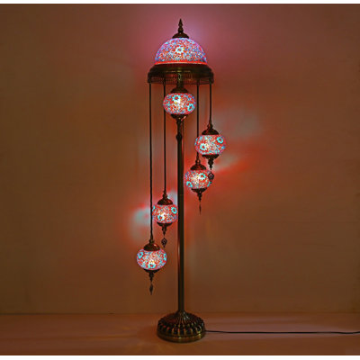 Magnifique lampe sur pied en vitrail à mosaïque turque
