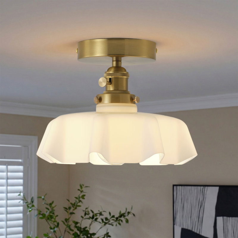 Modern 1-Light Polished Brass Flush Mount Ceiling Light with Glass Shade