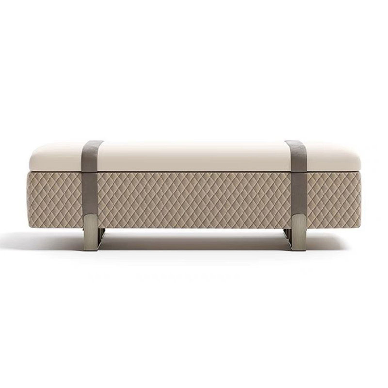 Banc rembourré beige, H 16,54 po x l 61,02 po x P 17,72 po