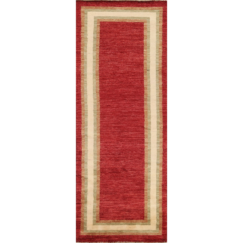 Tapis de couloir rouge en laine rouge Gabbeh 3 x 8