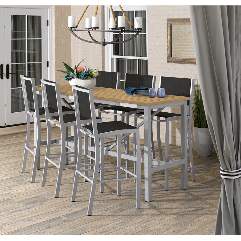 Travira Aluminum Bar Table, Teakwood Natural
