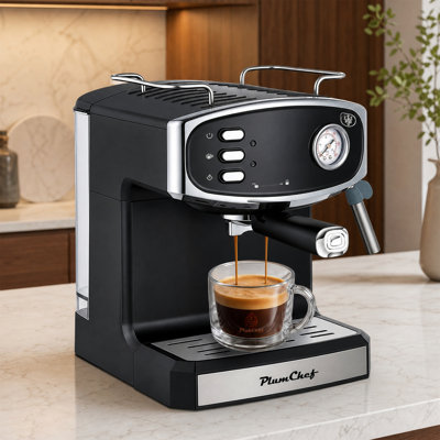 20 Bar Espresso Coffee Machine, Semi-Automatic with Pressure Gauge, Steam Wand, 54oz Tank, Black & Stainless